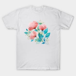 Watercolor Pink and Turquoise Botanical Arrangement 1 T-Shirt